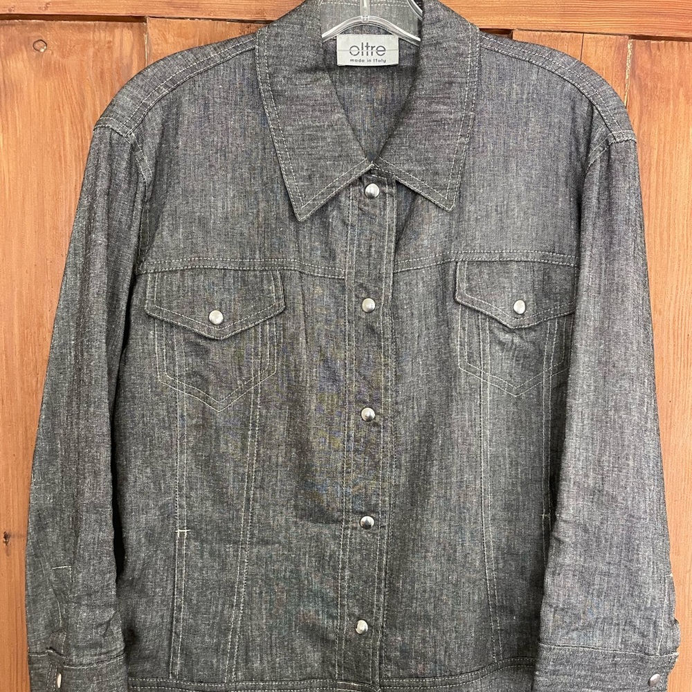 Oltre Italy Black Linen Blend Lightweight Jacket 10